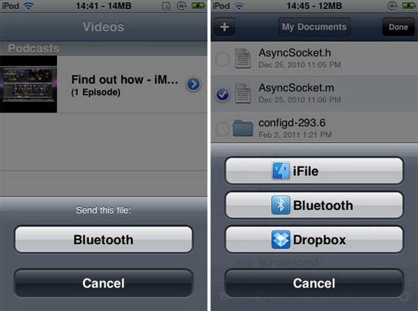 How to transfer a file via bluetooth from iPhone 