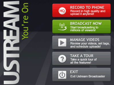 Broadcast video using Ustream Live Broadcaster 2.0. 